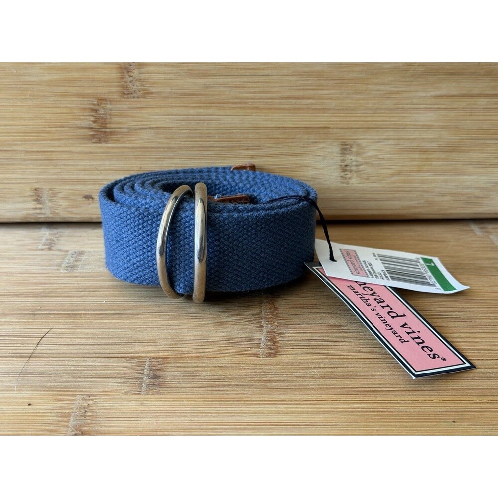 NWT Vineyard Vines Cloth Whale Belt Mens Blue Preppy Canvas D  Ring Buckle Sz L